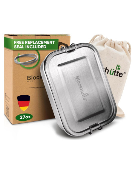 Caja de Almuerzo de Acero Inoxidable Blockhütte 800ml 3 Compartimentos