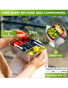 Caja de Almuerzo de Acero Inoxidable Blockhütte 800ml 3 Compartimentos 2