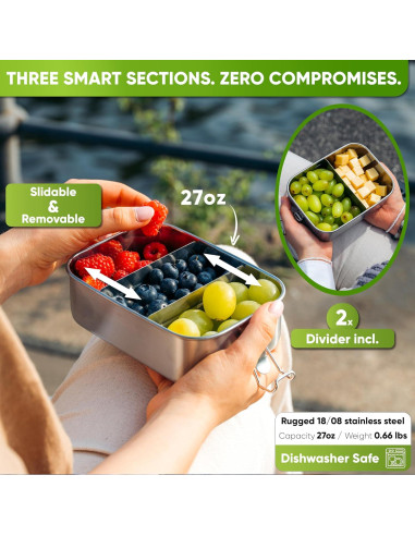 Caja de Almuerzo de Acero Inoxidable Blockhütte 800ml 3 Compartimentos