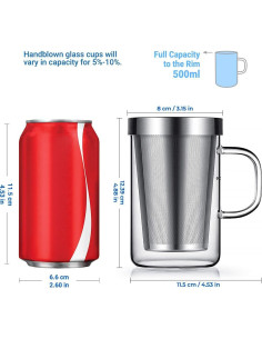 Taza de Té de Vidrio Borosilicato ecooe 500ml con Infusor Acero 2