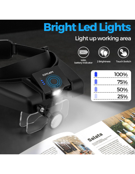 Lentes de Aumento COYLAPY con Luz LED 1x-14x para Trabajo Cercano