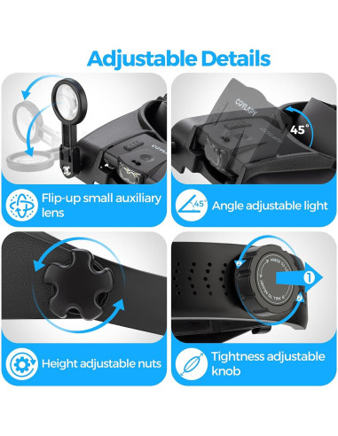 Lentes de Aumento COYLAPY con Luz LED 1x-14x para Trabajo Cercano