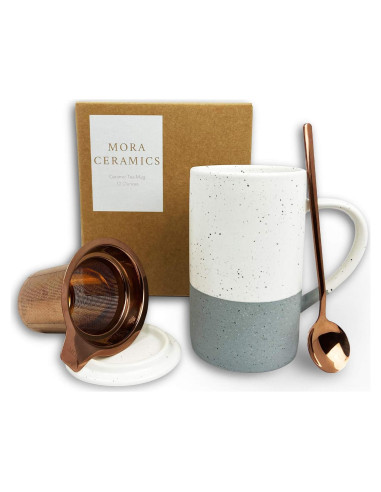 Taza de Té Cerámica Mora con Infusor y Tapa 355 ml Yeso