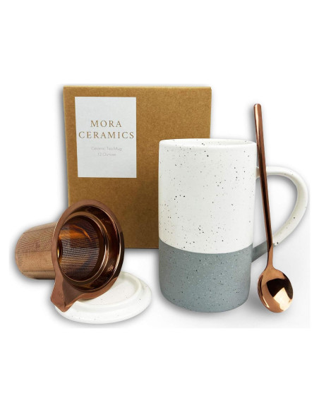Taza de Té Cerámica Mora con Infusor y Tapa 355 ml Yeso Taza de Té Cerámica Mora con Infusor y Tapa 355 ml Yeso
