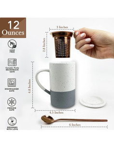 Taza de Té Cerámica Mora con Infusor y Tapa 355 ml Yeso 2