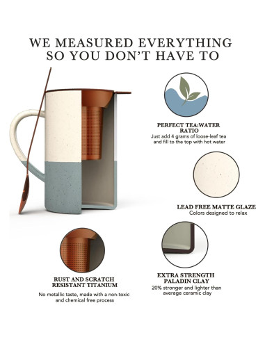 Taza de Té Cerámica Mora con Infusor y Tapa 355 ml Yeso