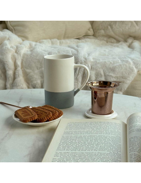 Taza de Té Cerámica Mora con Infusor y Tapa 355 ml Yeso Taza de Té Cerámica Mora con Infusor y Tapa 355 ml Yeso