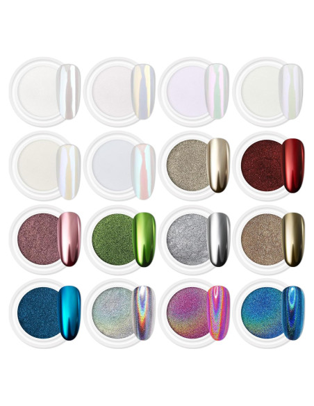 Kit de Polvo de Uñas Artdone 16 Tarros Efecto Espejo Holográfico