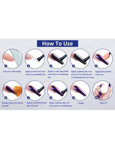 Kit de Polvo de Uñas Artdone 16 Tarros Efecto Espejo Holográfico