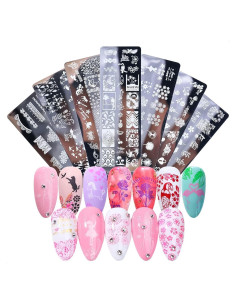 Kit de Estampado de Uñas Tesorrio - 12 Placas de Acero Inoxidable