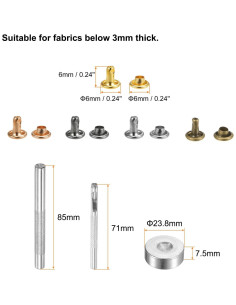 Conjuntos de Remaches de Cuero HARFINGTON 100pcs 6mm Metálicos 2