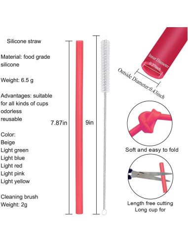 12 Pajitas de Silicona Reutilizables HT-INTL 20 cm Multicolor