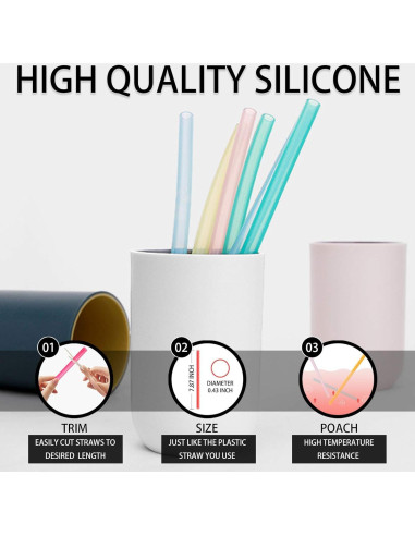 12 Pajitas de Silicona Reutilizables HT-INTL 20 cm Multicolor