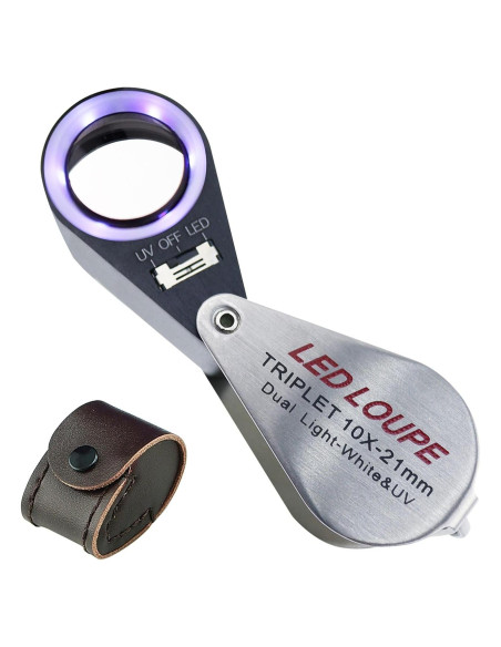 Lupa de bolsillo TEKCOPLUS 10x con luz UV y LED