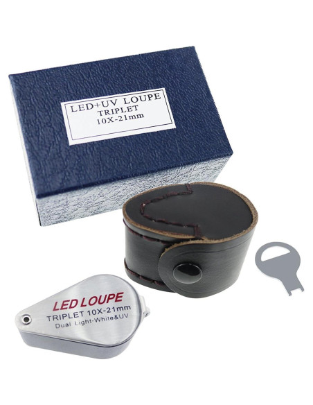 Lupa de bolsillo TEKCOPLUS 10x con luz UV y LED