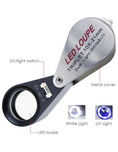 Lupa de bolsillo TEKCOPLUS 10x con luz UV y LED