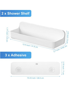 Caddy de Ducha Adhesivo ANRUI 2 Estantes 31.75x4.57cm Blanco 2