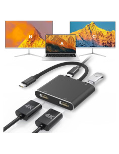 Adaptador USB-C a Doble HDTV Fophmo 4K 60Hz 100W Carga Rápida