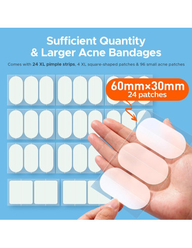 Parche Hidrocoloide XL TKTK para Acné - 124 Parches 60x30mm
