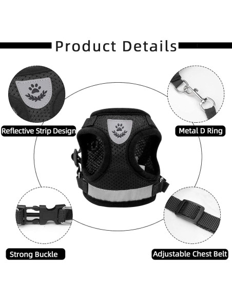 Arnés Chaleco Ajustable para Gato y Perro NCMAMA Negro XS
