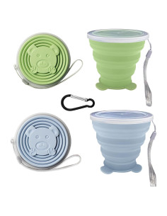 Taza Plegable de Silicona FINDWORLD 200ml VerdeAzul - 2 Unidades