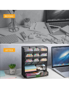 Organizador de Escritorio Spacrea Metal Negro con Cajón 2