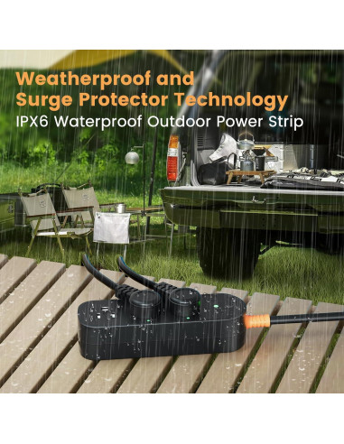 Regleta de Enchufes Impermeable CAKINKON 3 Salidas 1625W