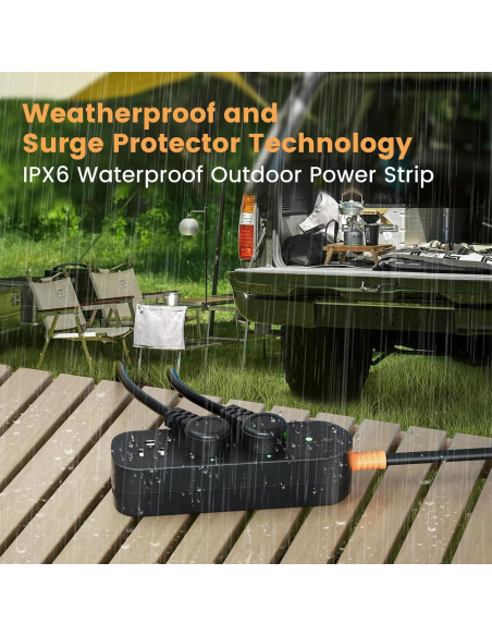 Regleta de Enchufes Impermeable CAKINKON 3 Salidas 1625W