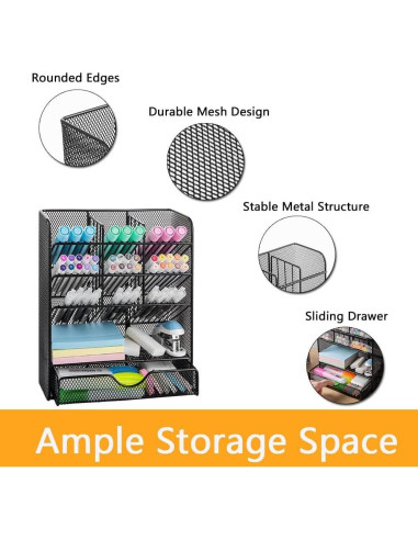 Organizador de Escritorio Spacrea Metal Negro con Cajón