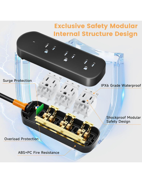 Regleta de Enchufes Impermeable CAKINKON 3 Salidas 1625W