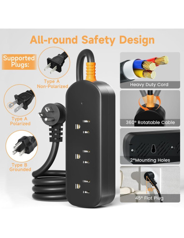 Regleta de Enchufes Impermeable CAKINKON 3 Salidas 1625W