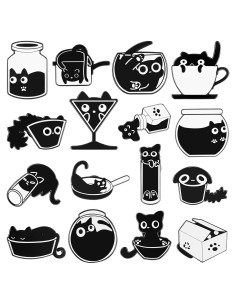 16 Pines de Esmalte Gato Negro Juexica - Accesorios Kawaii