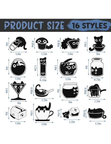 16 Pines de Esmalte Gato Negro Juexica - Accesorios Kawaii