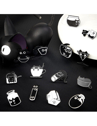 16 Pines de Esmalte Gato Negro Juexica - Accesorios Kawaii