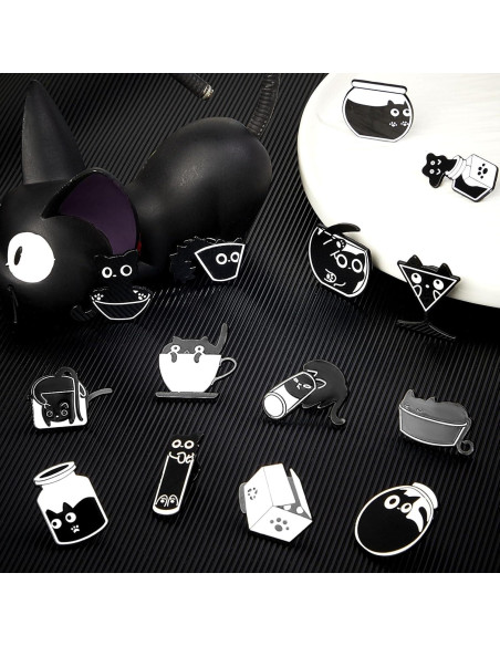 16 Pines de Esmalte Gato Negro Juexica - Accesorios Kawaii