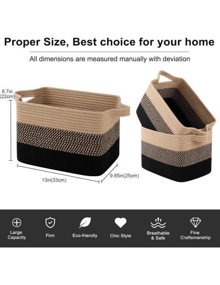 Canasta de Almacenamiento OIAHOMY 3 Piezas 33x25x22cm Algodón