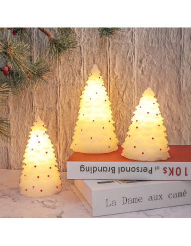Set de 3 Velas LED Sin Llama Crystal Club - Árbol de Navidad 3D