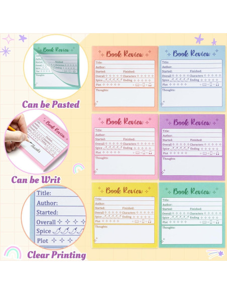 Notas Adhesivas Mini Reseña de Libros L1rabe - 6 Piezas Coloridas