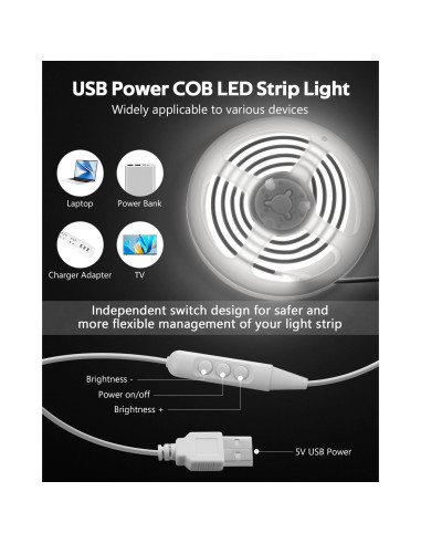 Tira de Luz LED USB 1M Samsion Blanca Fría IP67 Regulable