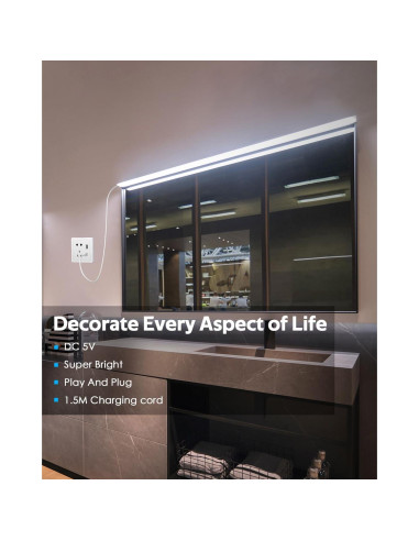 Tira de Luz LED USB 1M Samsion Blanca Fría IP67 Regulable