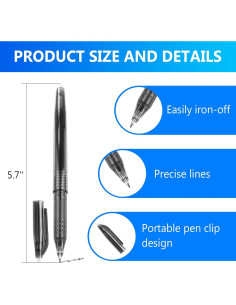 Set de 12 Bolígrafos Borrables por Calor para Tela Negro 2