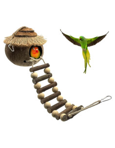 Casa para pájaros colgante Tfwadmx con escalera de coco 20cm