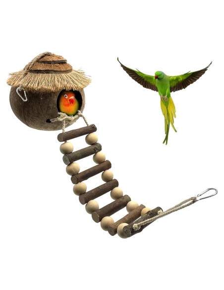 Casa para pájaros colgante Tfwadmx con escalera de coco 20cm