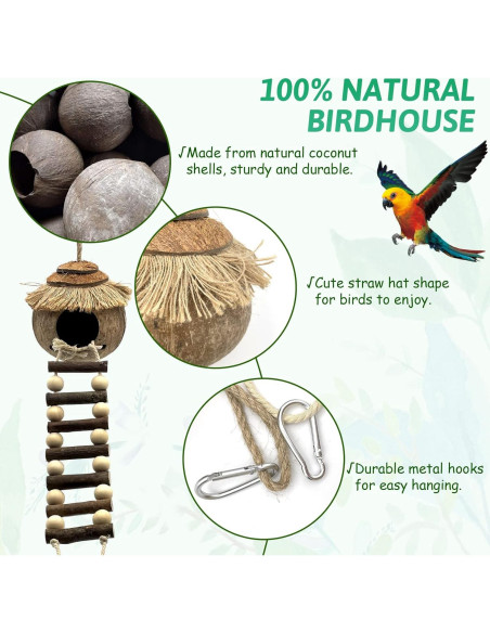 Casa para pájaros colgante Tfwadmx con escalera de coco 20cm