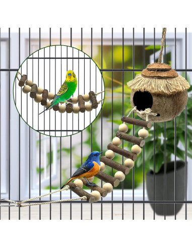 Casa para pájaros colgante Tfwadmx con escalera de coco 20cm