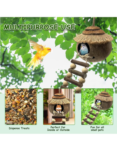 Casa para pájaros colgante Tfwadmx con escalera de coco 20cm