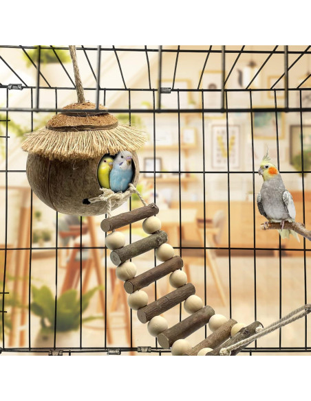 Casa para pájaros colgante Tfwadmx con escalera de coco 20cm