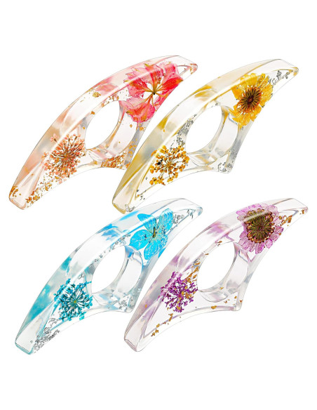 4 Soportes de Página de Libro de Resina con Flores Secas Pajean