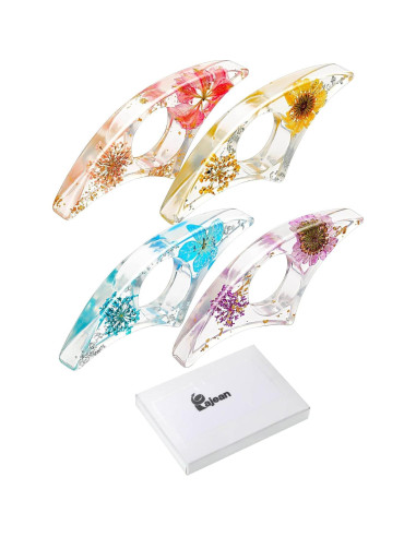 4 Soportes de Página de Libro de Resina con Flores Secas Pajean