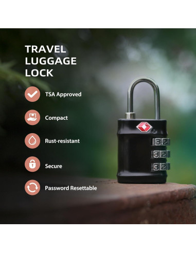Candado de Combinación TSA UP Security - 3 Dígitos, Negro